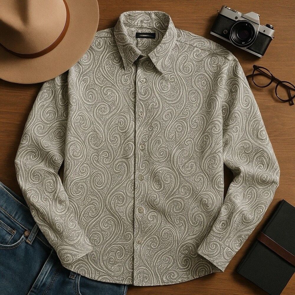 Barry.Wang Men’s 4XL Silk Blend‎ Long Sleeve Button-up Shirt